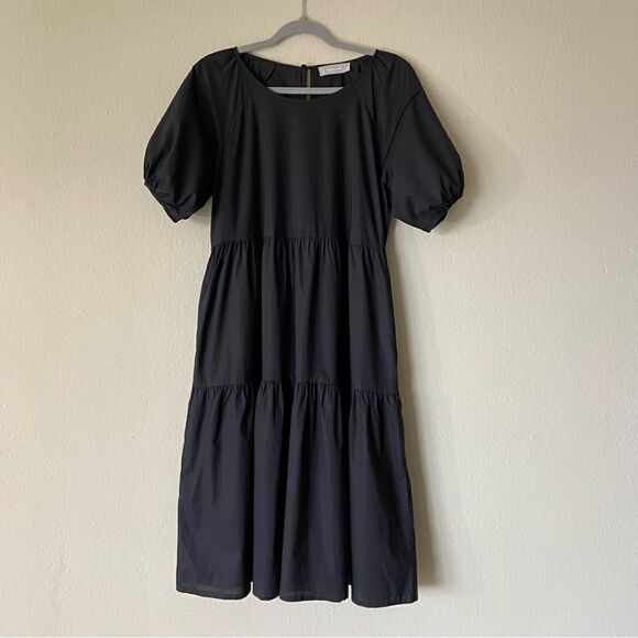 Everlane The Tiered Cotton Midi Black Shirt Dress Size 2 - Picture 9 of 12